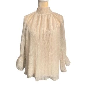 Zara Cream Embroidered Stitch Textured Blouse NWOT Sz M